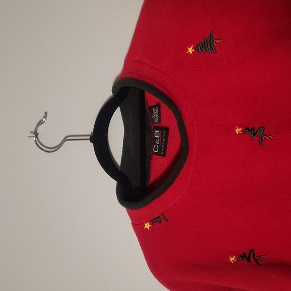 Vintage Holiday Fleece, Red and green, Trees Embroidered on Front, Size: XL - Picture 3 of 5